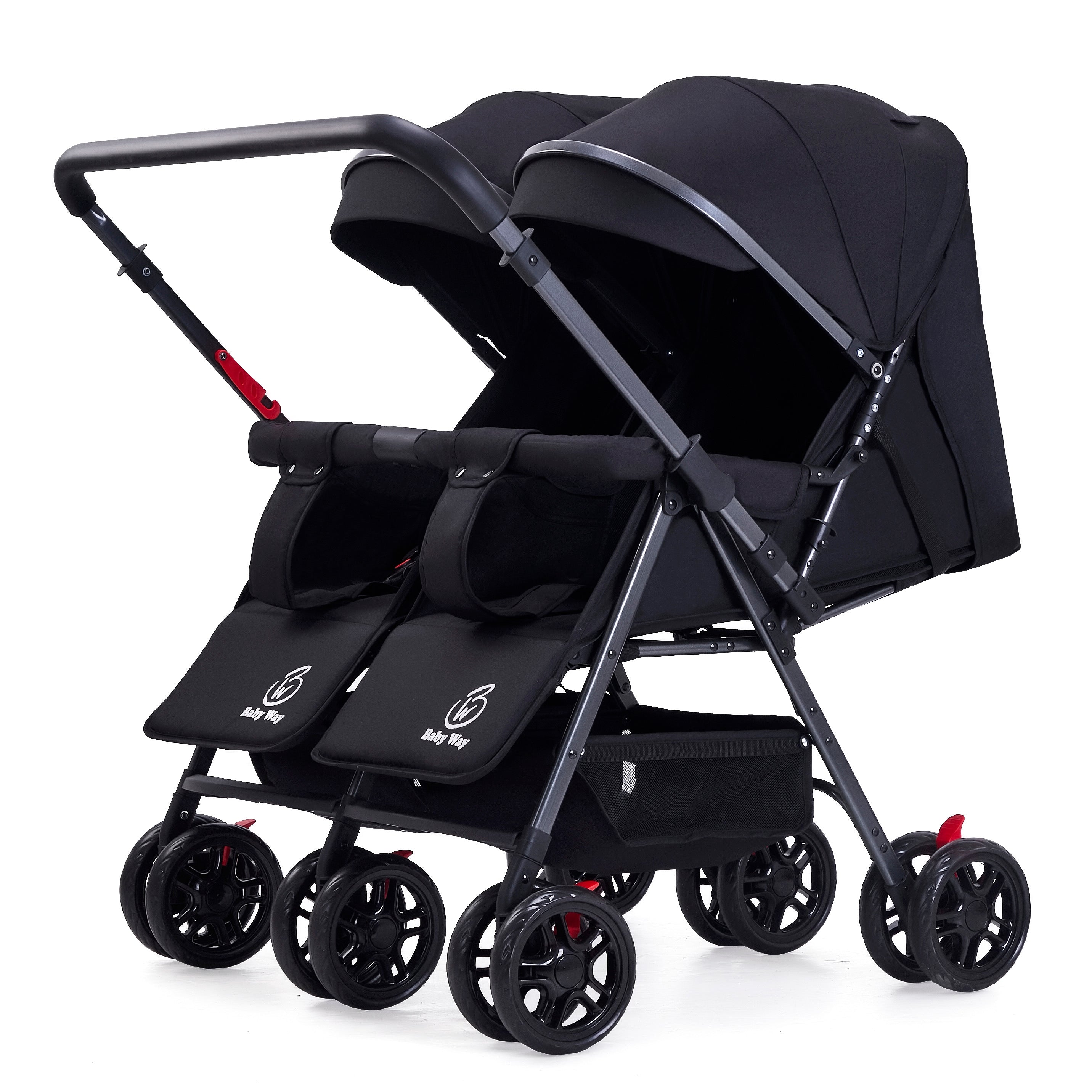 Black 2-Way Folding Compact Double / Twin Stroller + Rain Cover