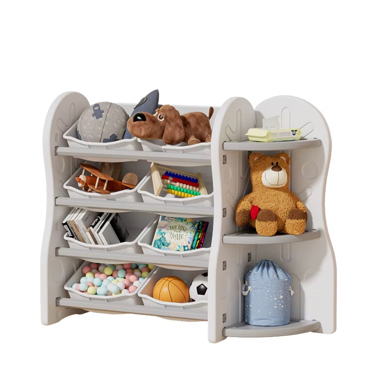Treehouse Toy & Book Storage Shelf with 8 Bins – White & Grey