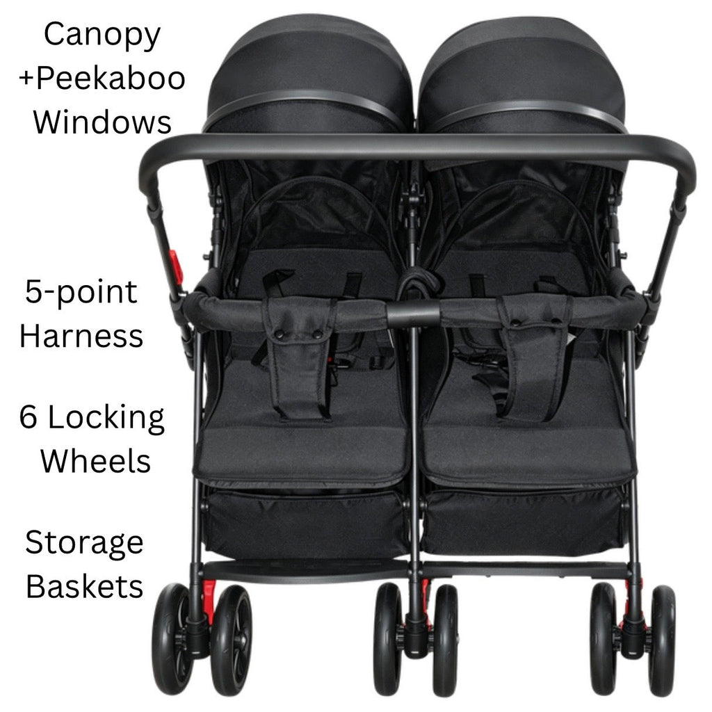 TwinGo Black 2-Way Folding Compact Double / Twin Stroller + Rain Cover