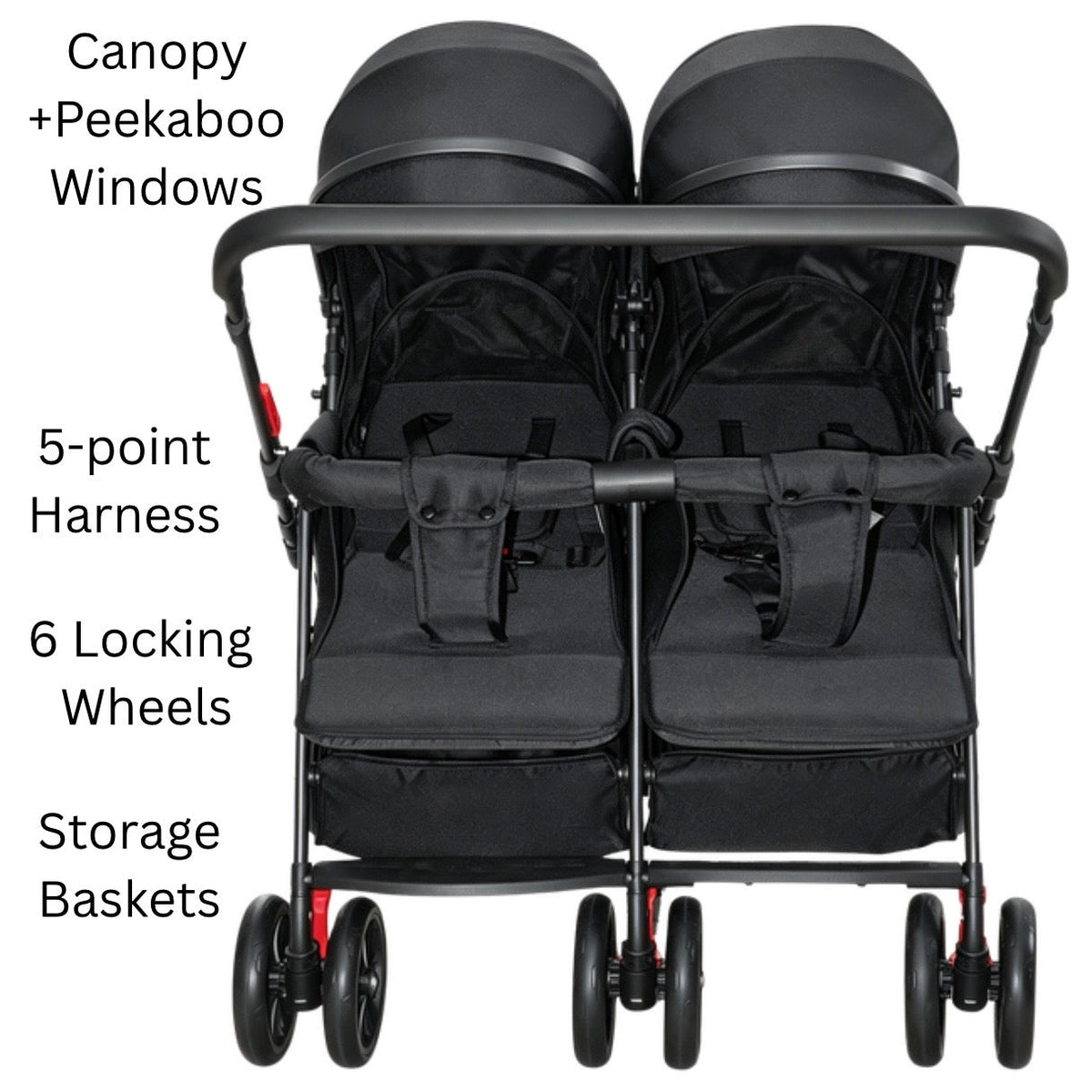 TwinGo Black 2-Way Folding Compact Double / Twin Stroller + Rain Cover