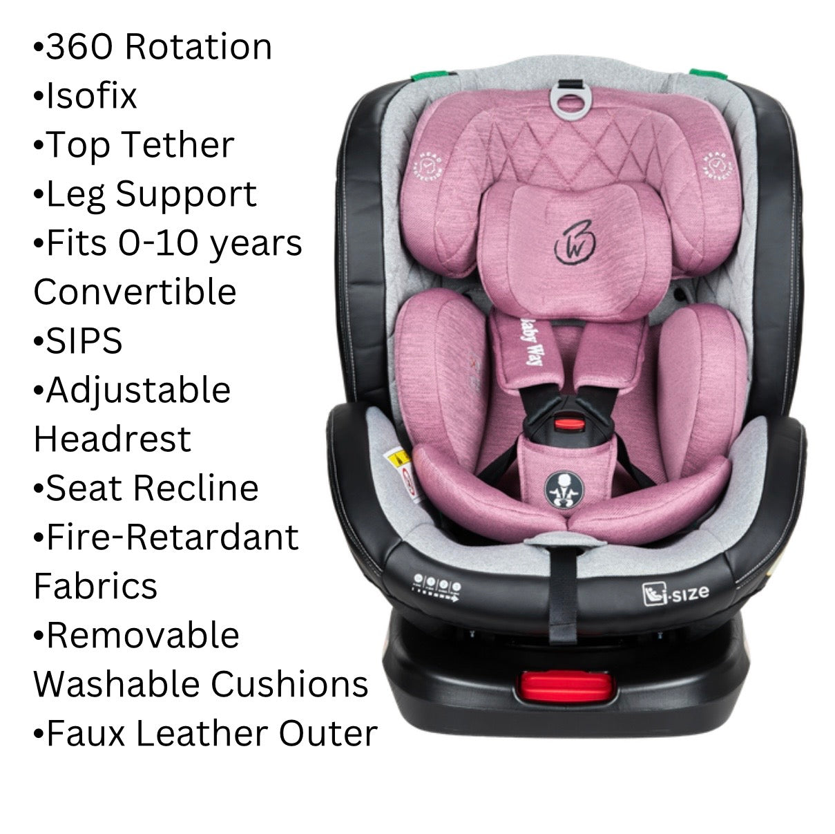 Preorder - Royal Pink i-Size 360 Rotating Convertible Car Seat with ISOFIX and Top Tether