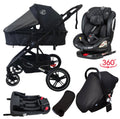 Supra Black Bundle - 4in1 Stroller Buggy + Bassinet + Capsule with ISOFIX Base Combo with i-Size Royal 360 Rotating Convertible Car Seat