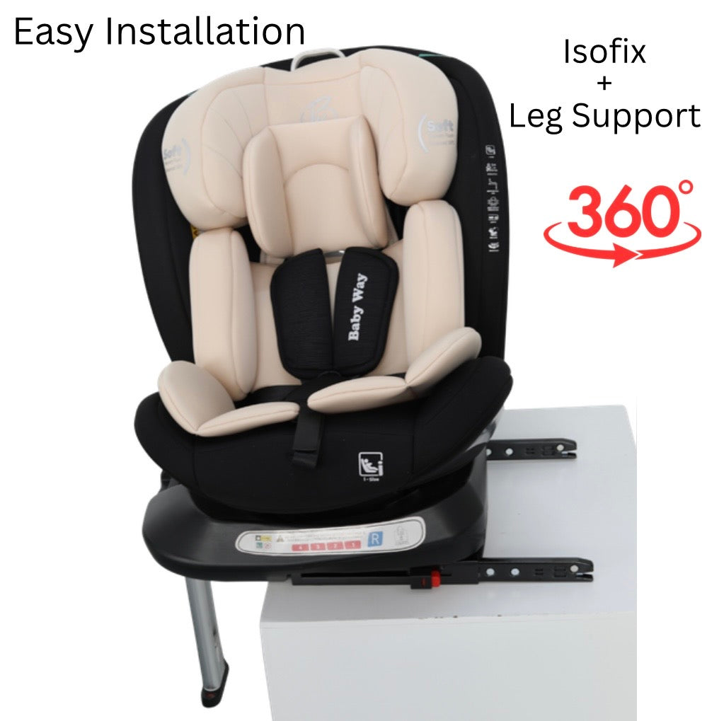 SpinGuard Beige i-Size 360 Rotating Car Seat with ISOFIX and Support Leg