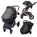 Preorder - Supra Gold 3-in-1 Travel System – Stroller Buggy + Bassinet + Capsule Car Seat and Mattress, Food Tray - Black Gold