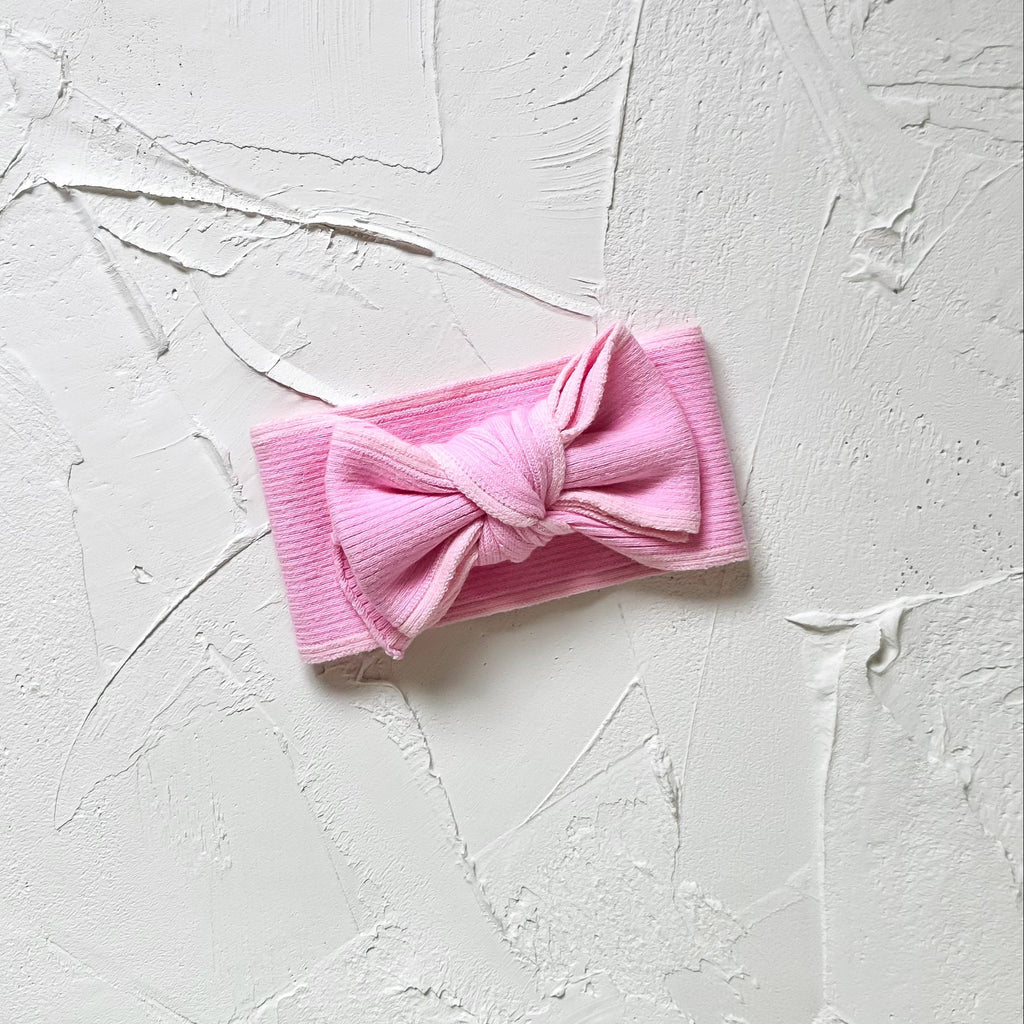 Basics ribbed knit bow headband - Cherry blossom