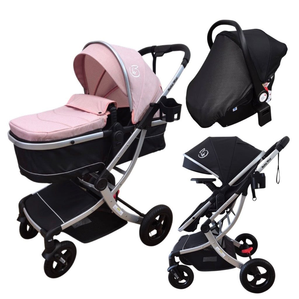 Legacy Travel System - Stroller + Bassinet + Capsule with Mattress and Food Tray - Pink Skin