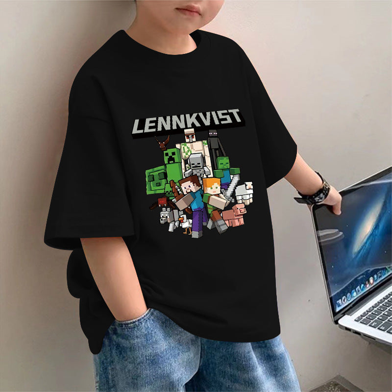 Boys' Short Sleeve T-Shirt My World Print Kids Loose  Mid to Big Kids Loose Top