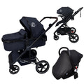Supra Black - 3in1 Stroller Buggy + Bassinet + Capsule Travel System with Sunshade Sets and Food Tray