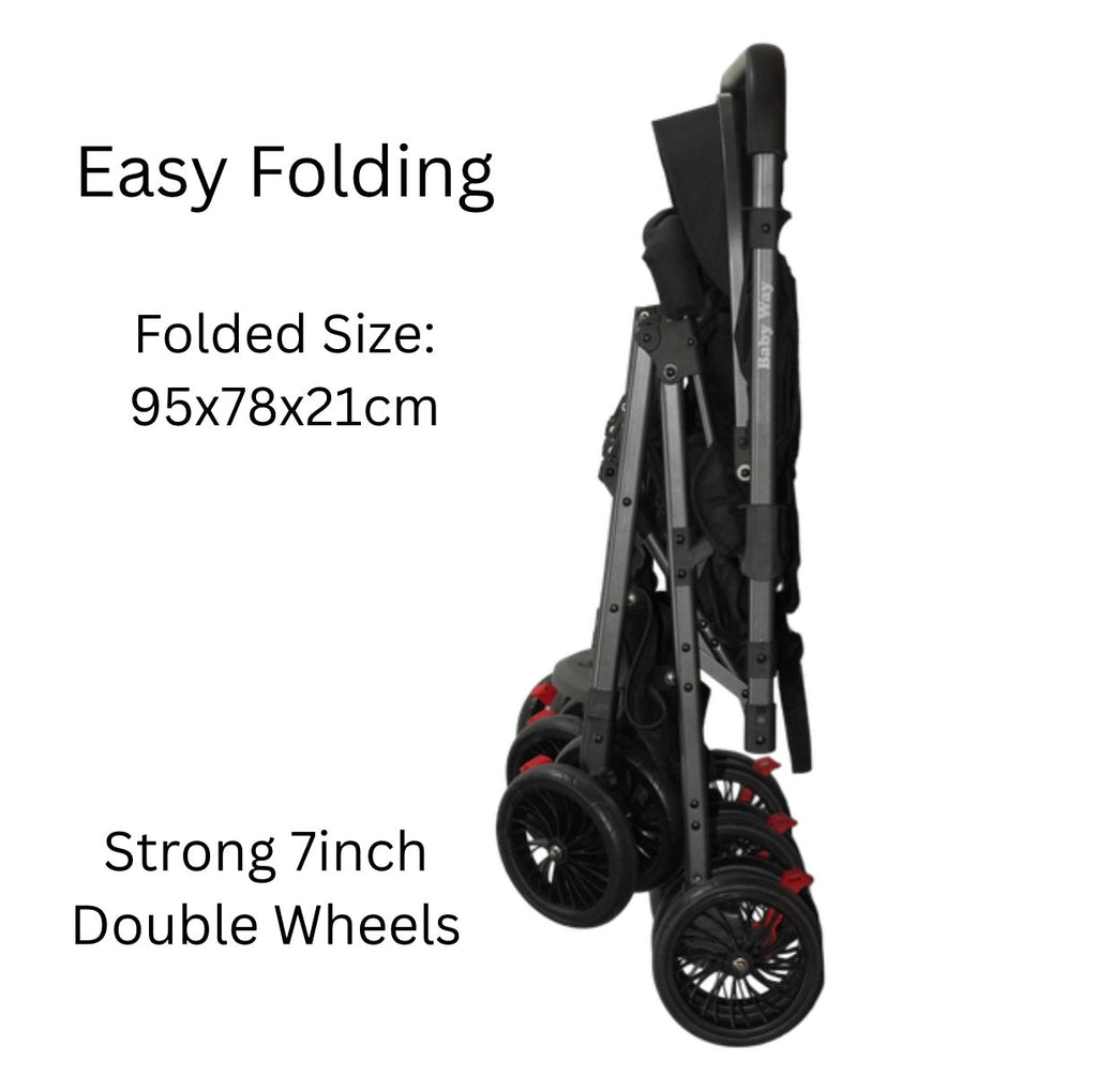 TwinGo Black 2-Way Folding Compact Double / Twin Stroller + Rain Cover