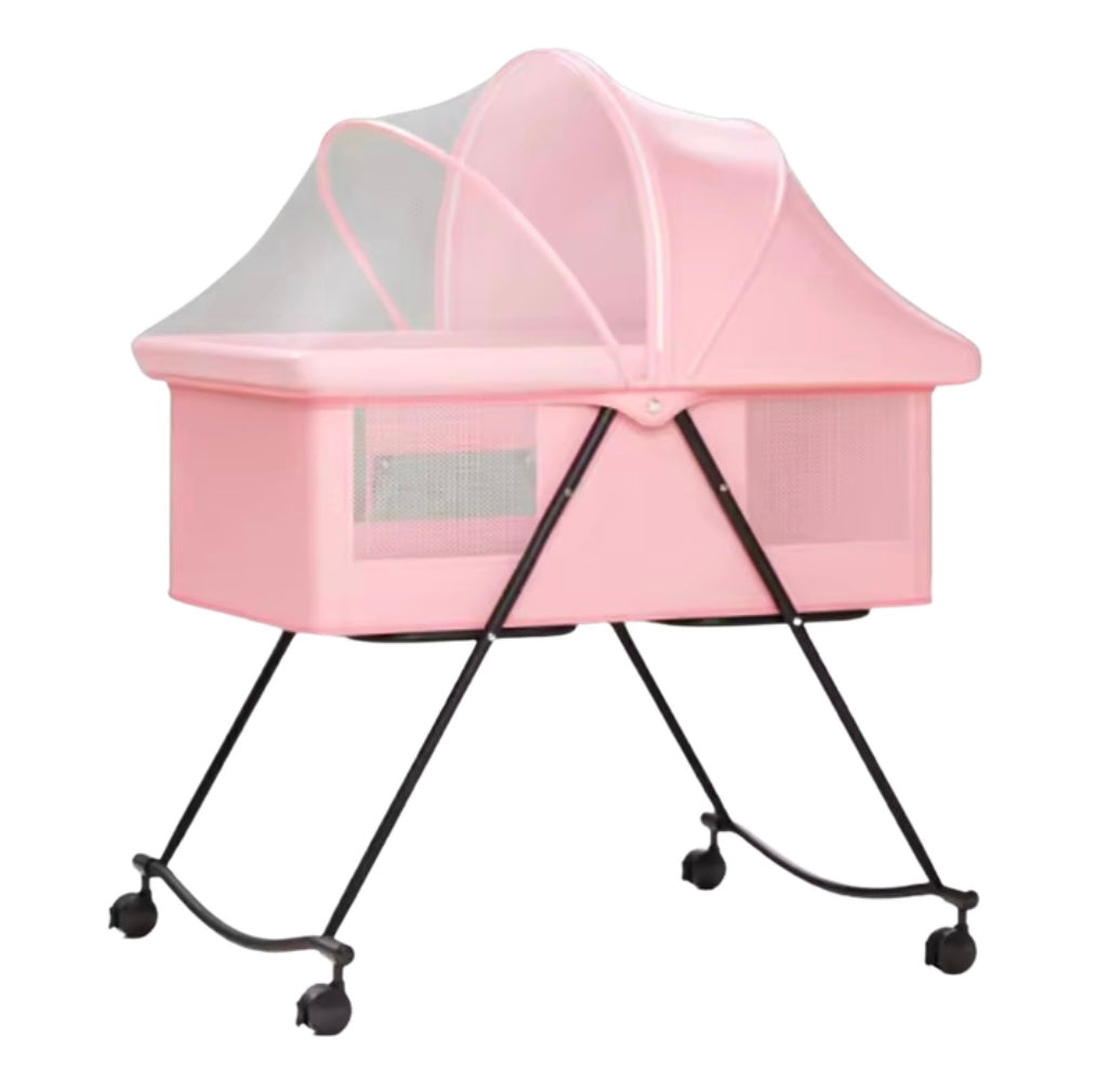 Luna Portable Compact Folding Baby Bassinet with Canopy and Locking Wheels