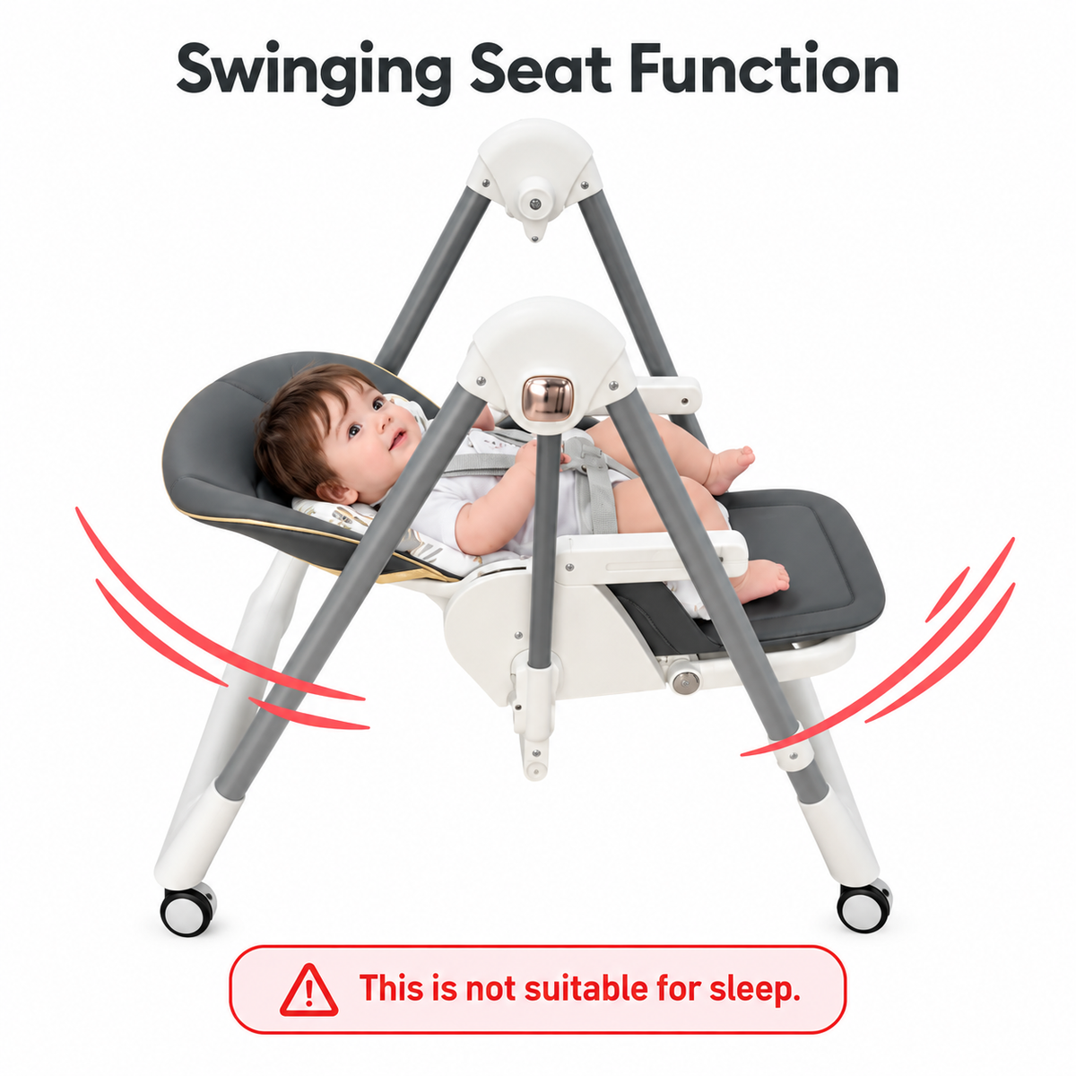 Jupiter Grey 2-in-1 Baby High Chair & Swing, Height Adjustable and Recline