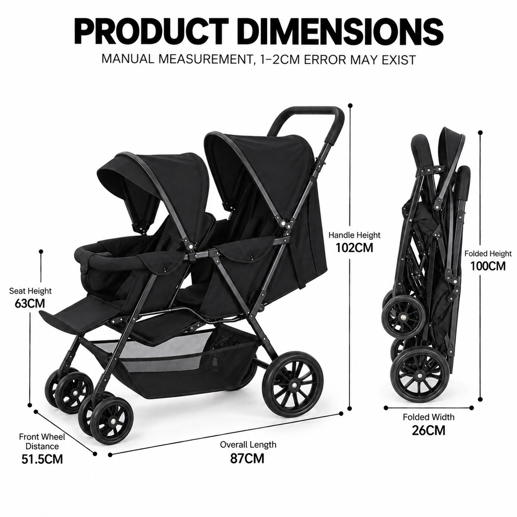 Duo Lite - Tandem Twin Compact Double Stroller with Rain Cover