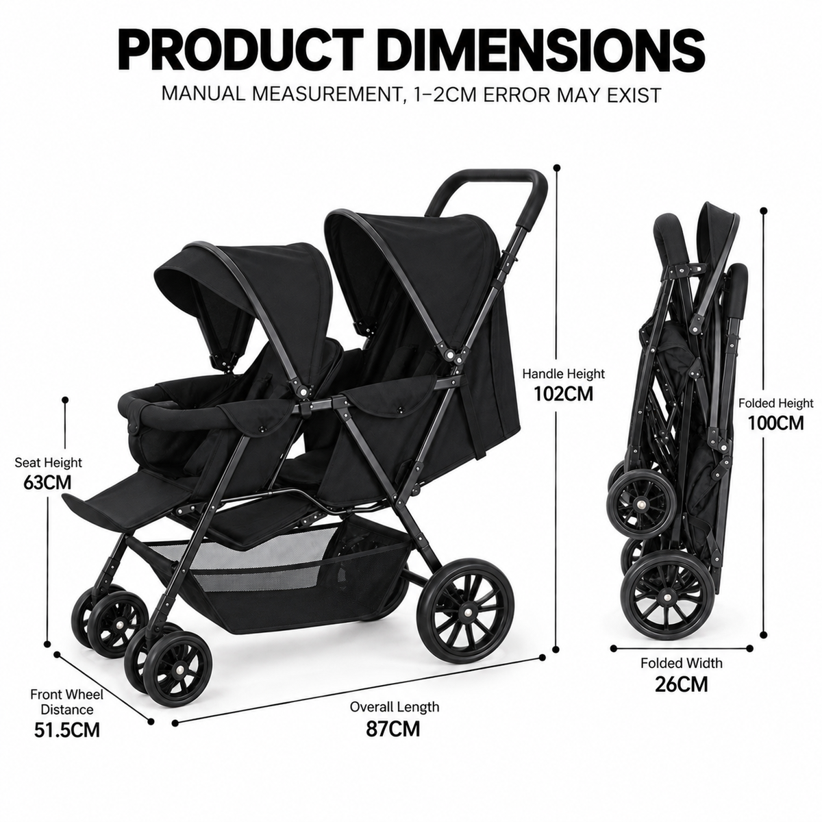Duo Lite - Tandem Twin Compact Double Stroller with Rain Cover