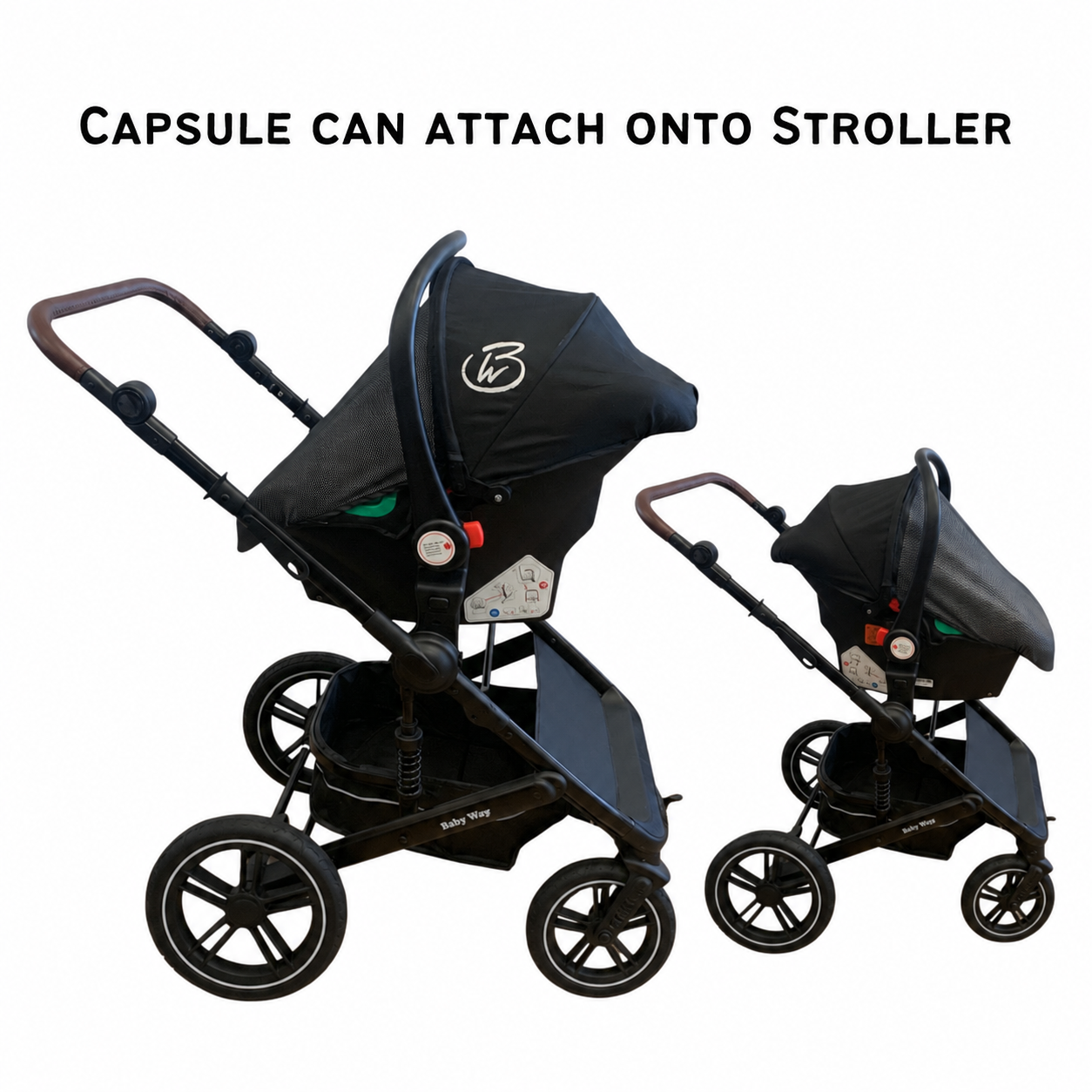 Supra Black - 3in1 Stroller Buggy + Bassinet + Capsule Travel System with Sunshade Sets and Food Tray & Beige Colour Pack