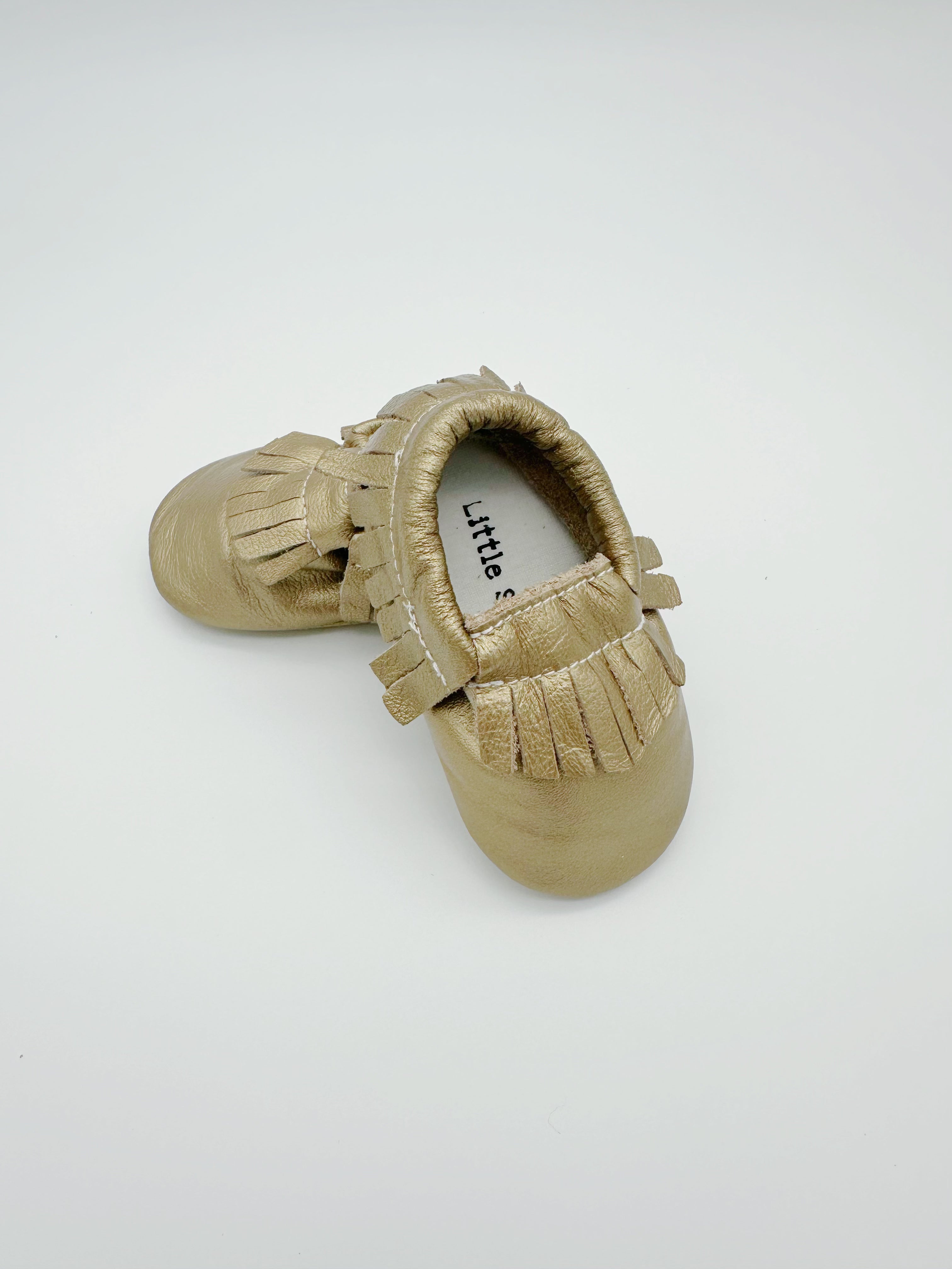Little Secret Fringe Gold Baby Leather Flat Shoes