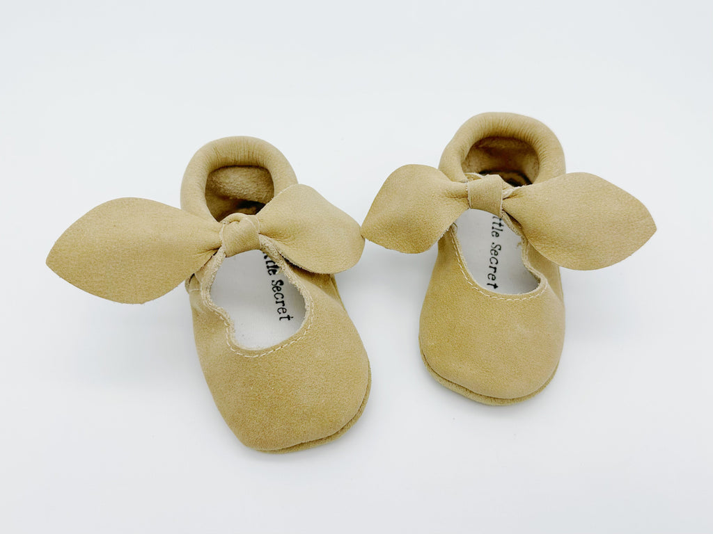 Little Secret Bow Beige Baby Leather Flat Shoes
