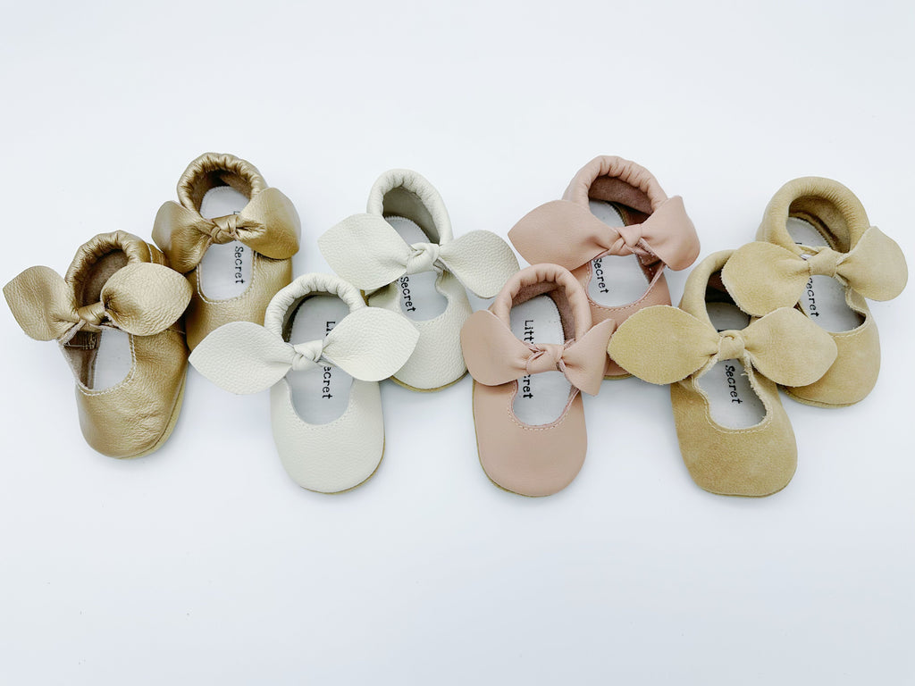 Little Secret Bow Pink Baby Leather Flat Shoes