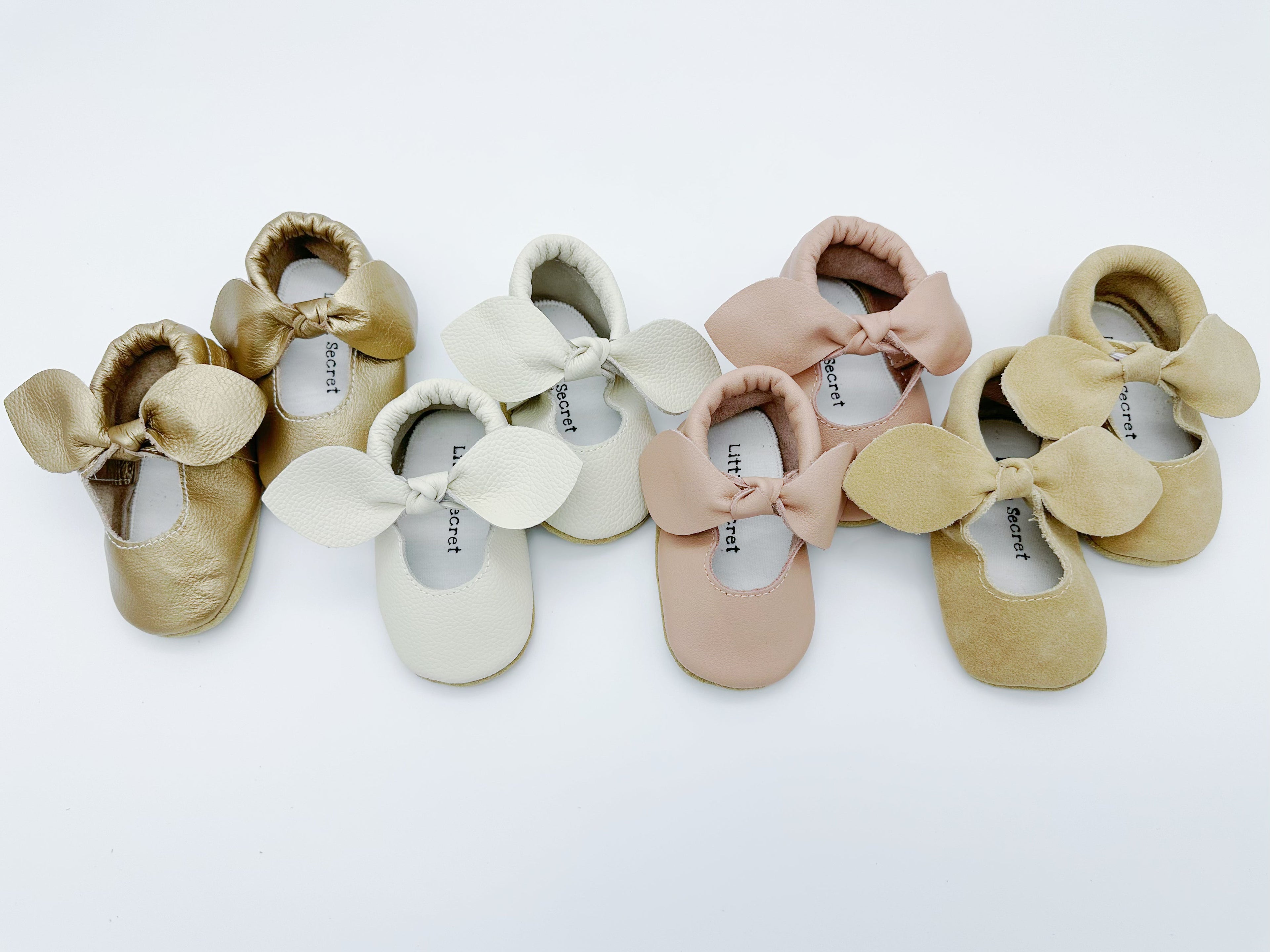 Little Secret Bow Beige Baby Leather Flat Shoes