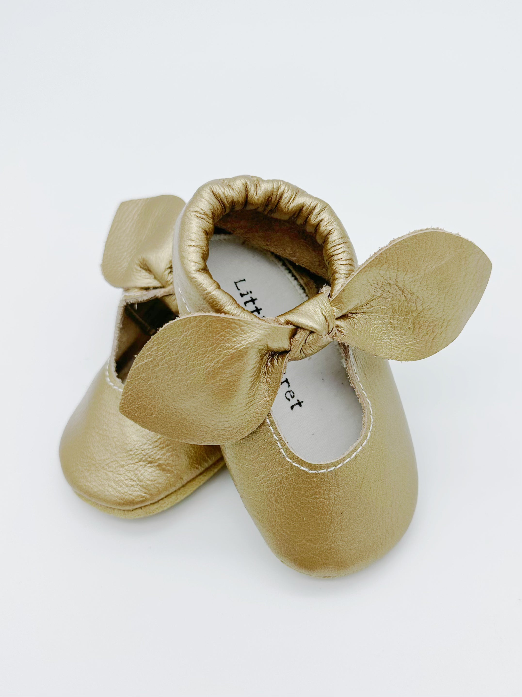 Little Secret Bow Gold Baby Leather Flat Shoes