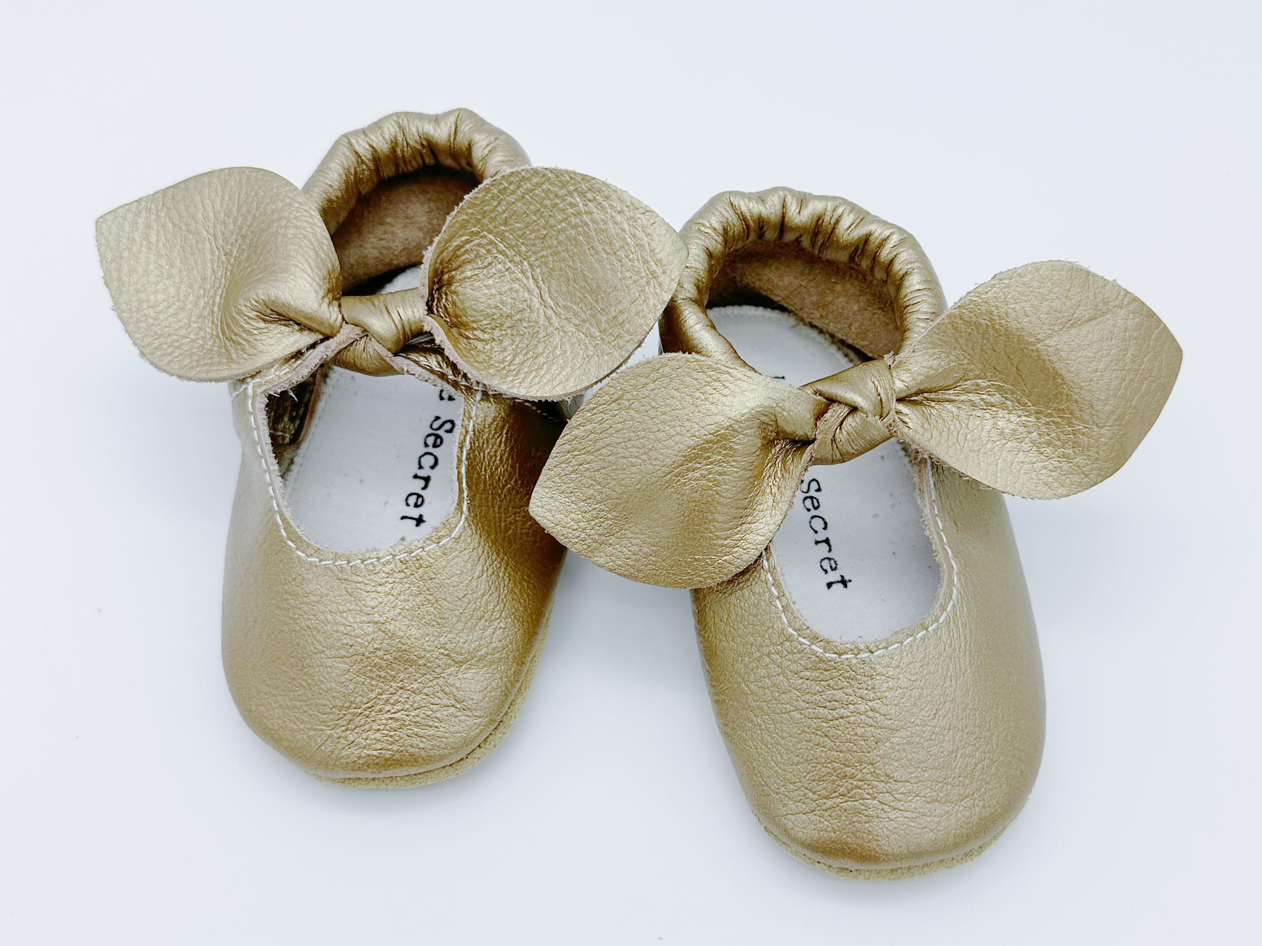 Little Secret Bow Gold Baby Leather Flat Shoes