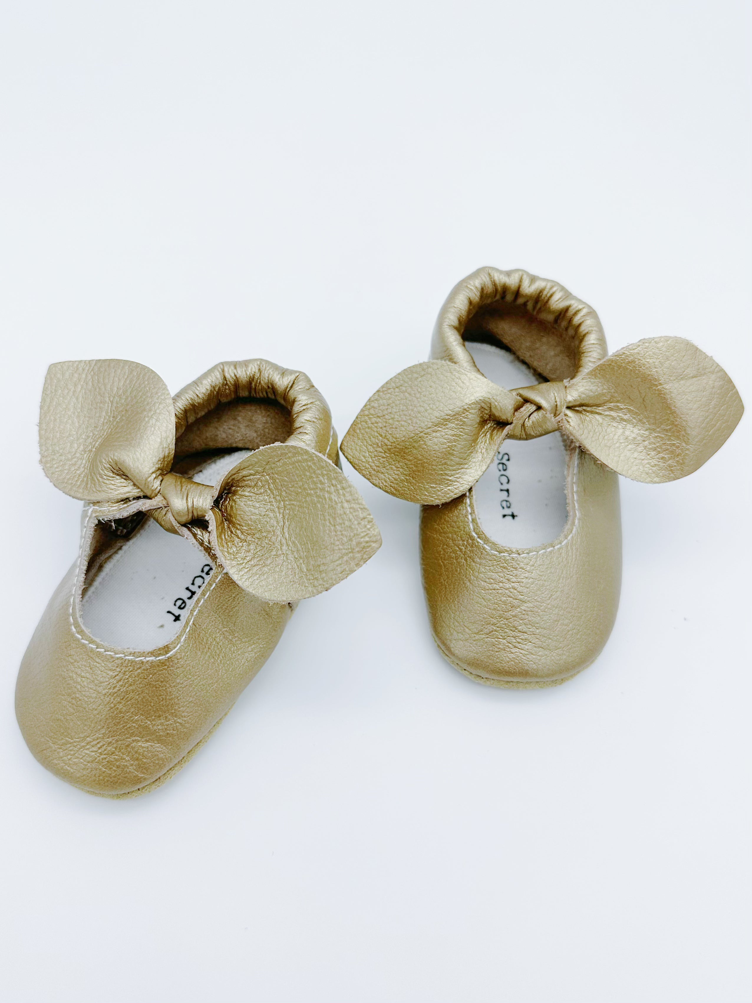 Little Secret Bow Gold Baby Leather Flat Shoes