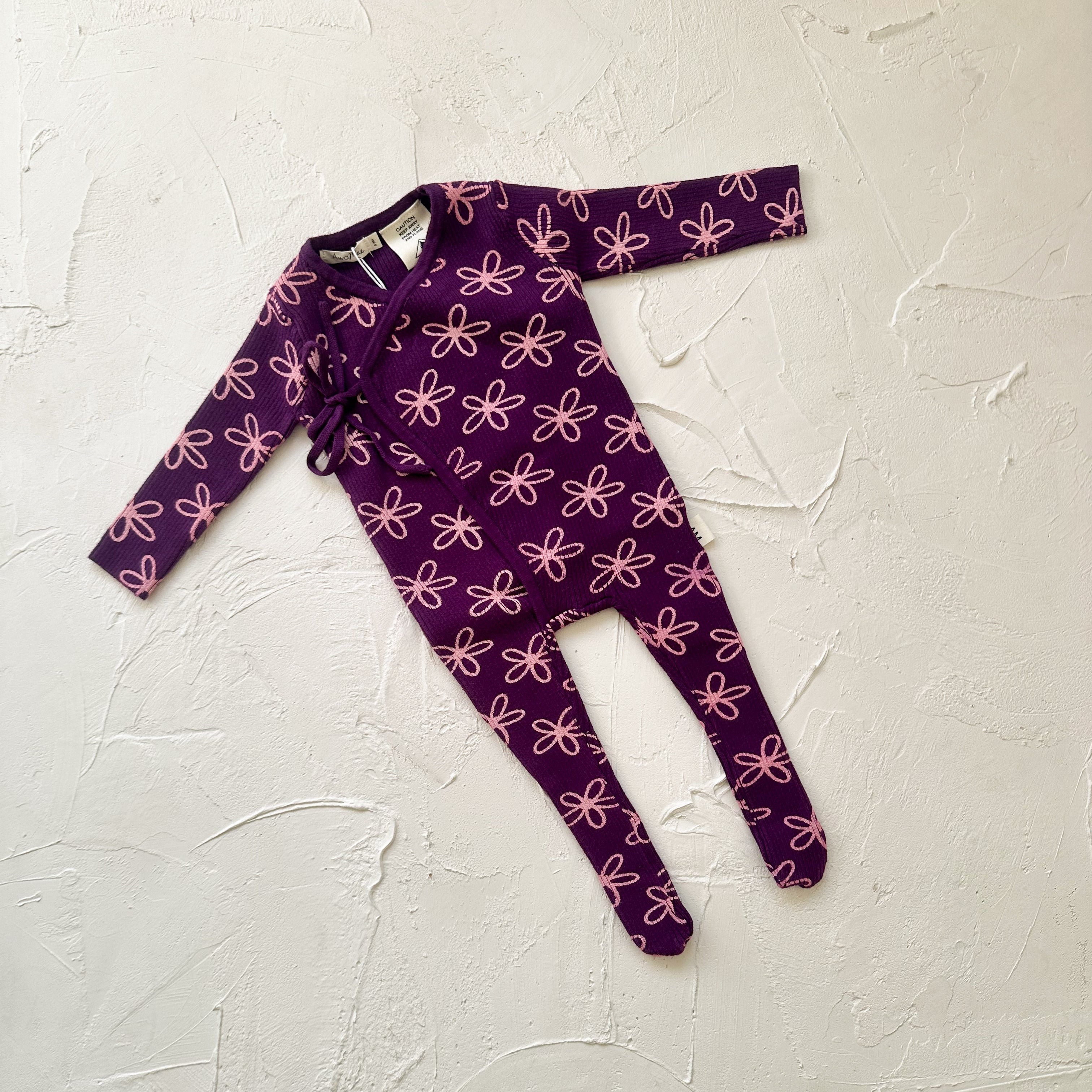 Basics ribbed knit onesie- Plum floral