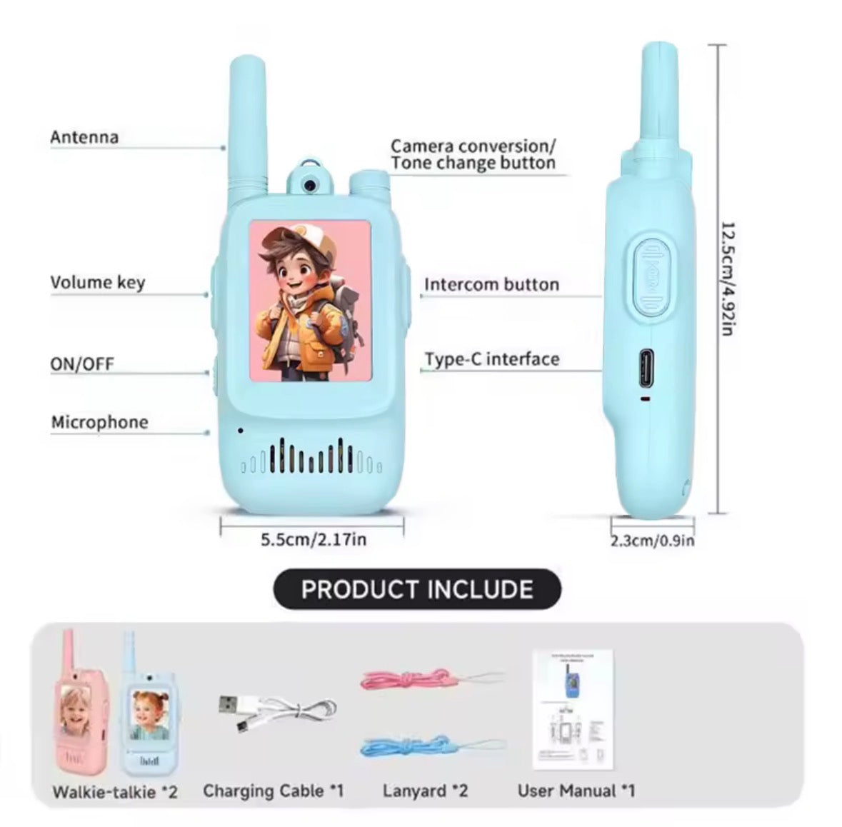 Pair Of Rechargeable Video Walkie Talkie