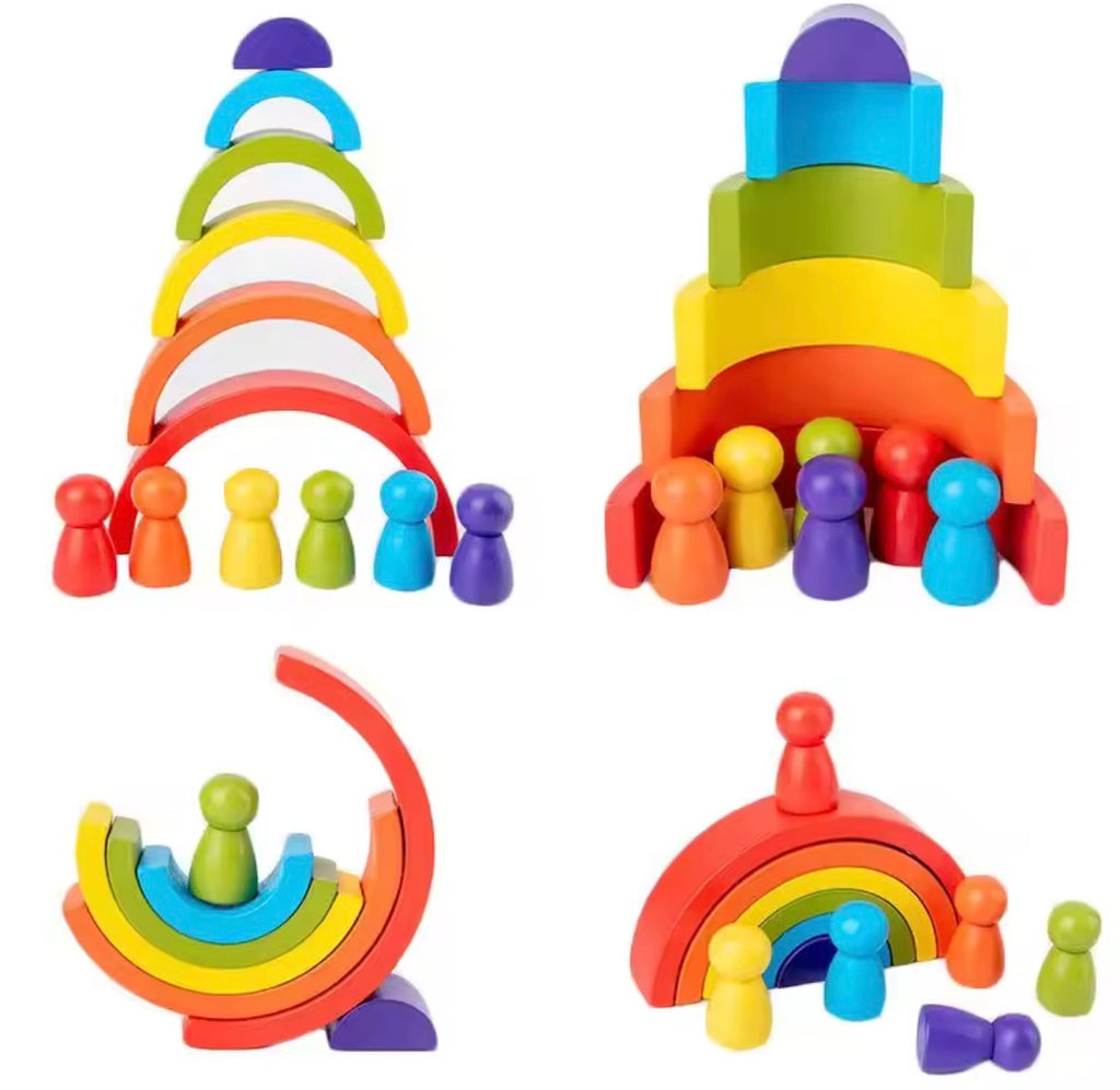 wooden rainbow stacked balance blocks