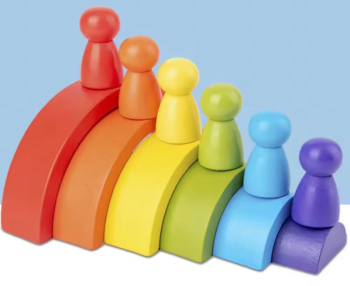 wooden rainbow stacked balance blocks