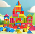 100 Colored Large Wooden Building Blocks