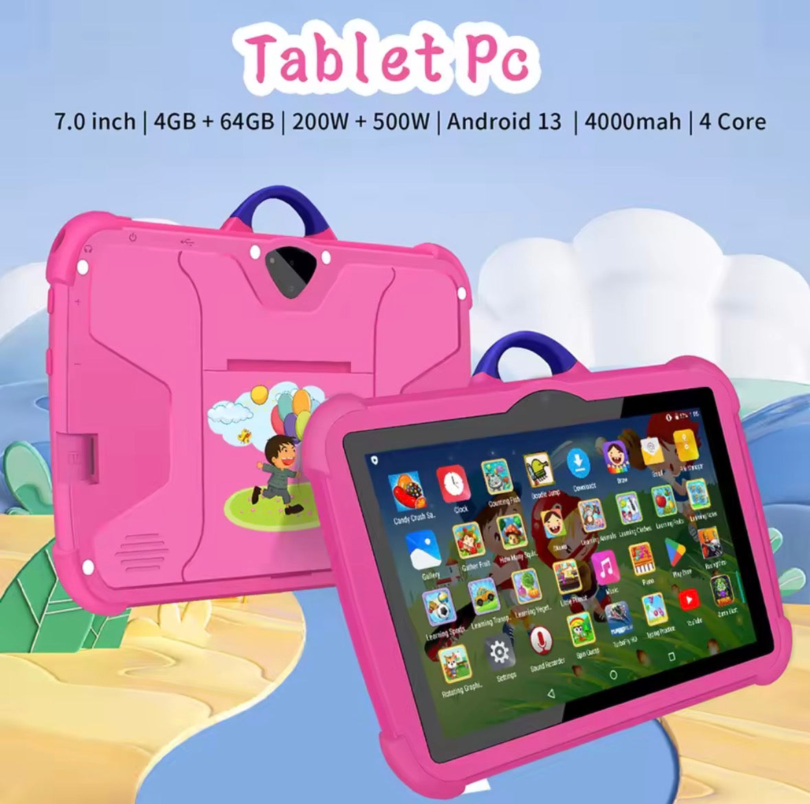 Kids Tablet 7 Inch Quad Core 4GB RAM 64GB ROM Android Learning Education Games Tablets Children's Gifts
