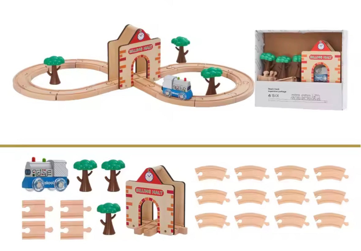 21PCS Wooden Track Set Railway Toys