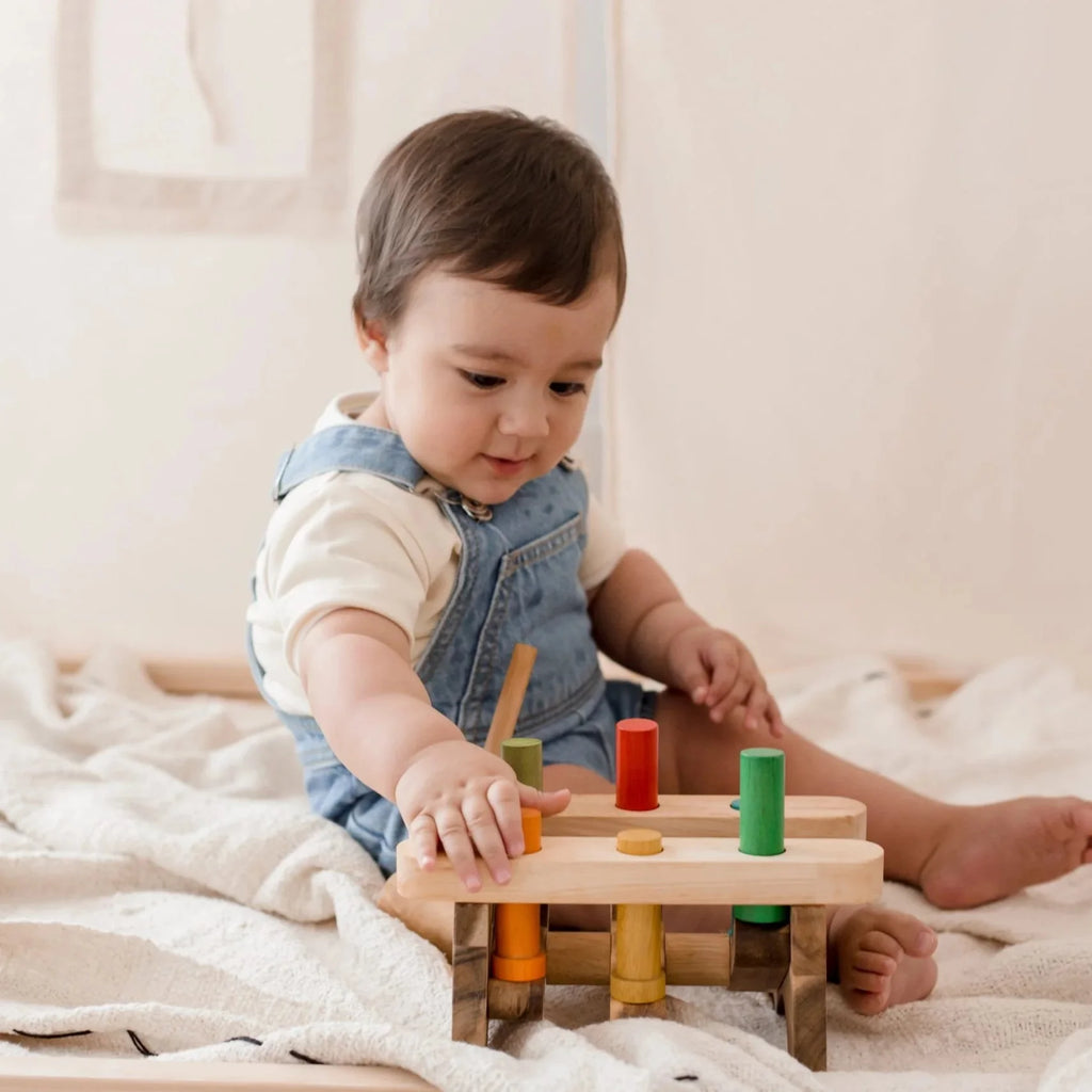 Wooden Pound A Peg Bench - QToys | Montessori Wooden Toy NZ