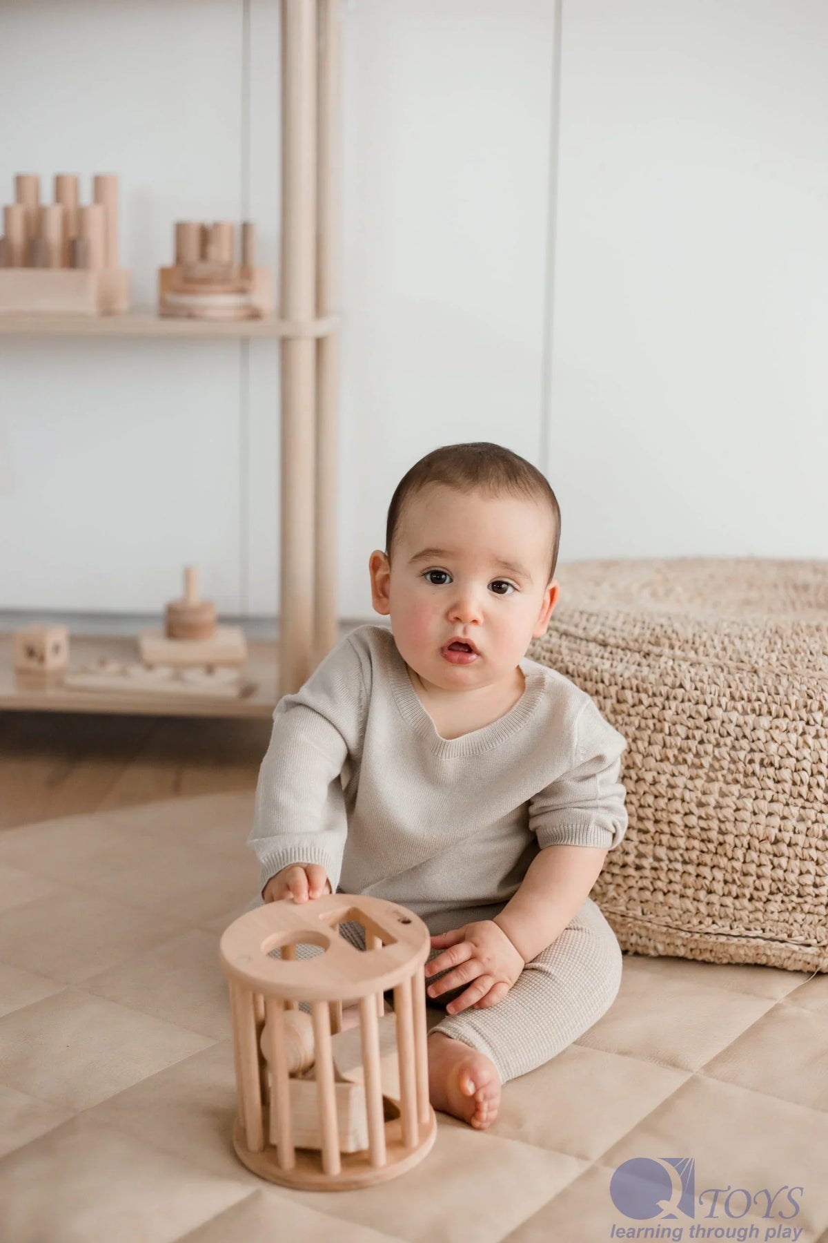 Natural Wooden Shape Sorter - QToys | Montessori Toy NZ