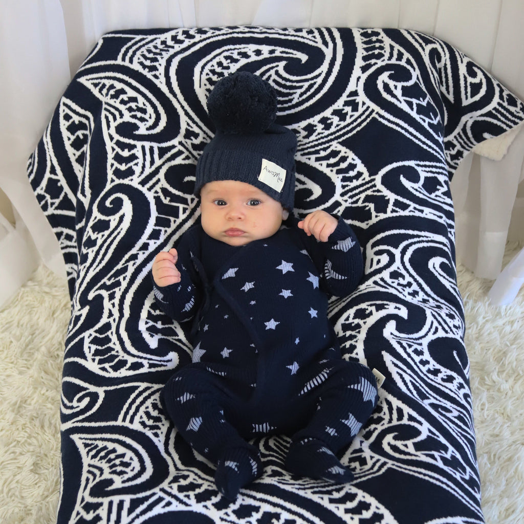 Basics ribbed knit onesie- Midnight Stars