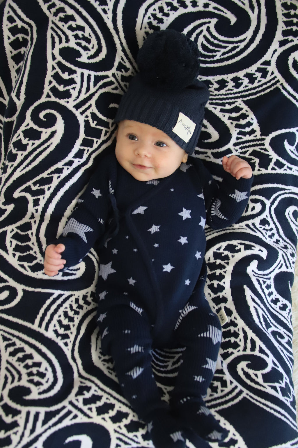 Basics ribbed knit onesie- Midnight Stars