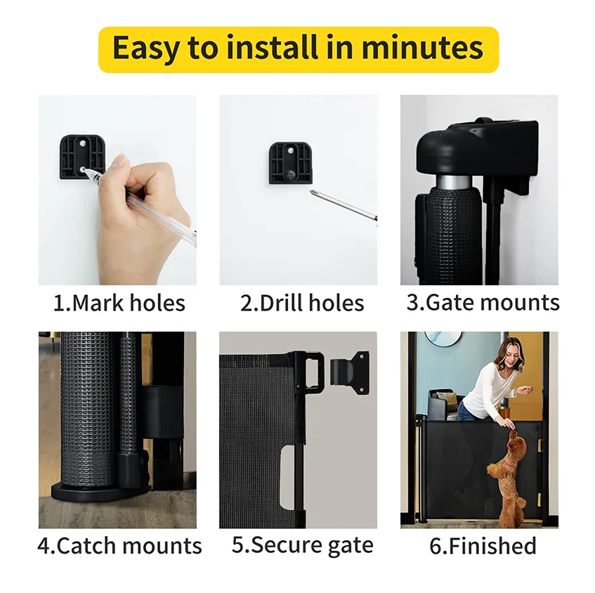 Baby retractable safety gate Black