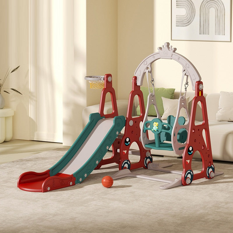 Multi-Colour Plastic Indoor/Outdoor Slide and Swing with Basket