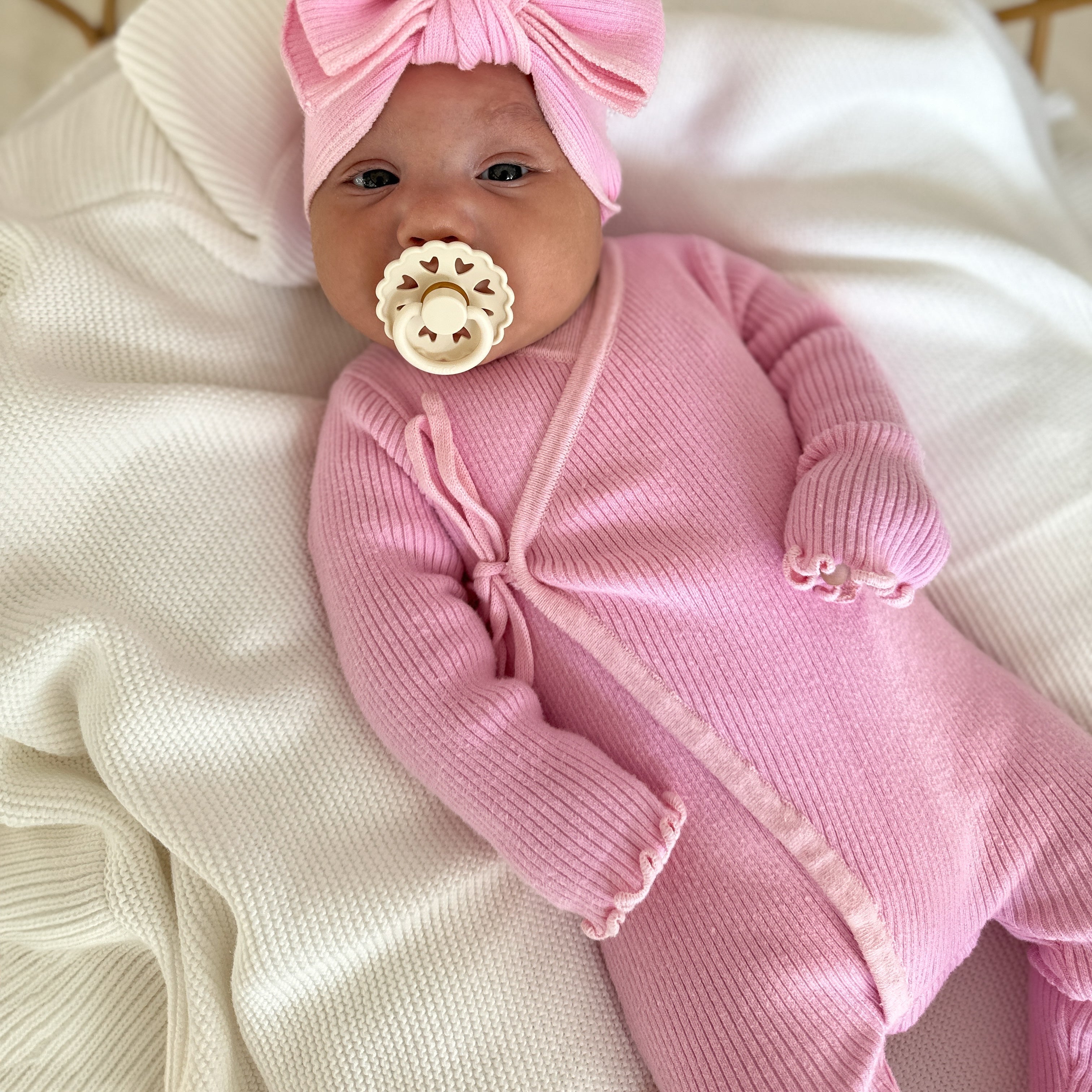 Basics ribbed knit onesie- Cherry Blossom