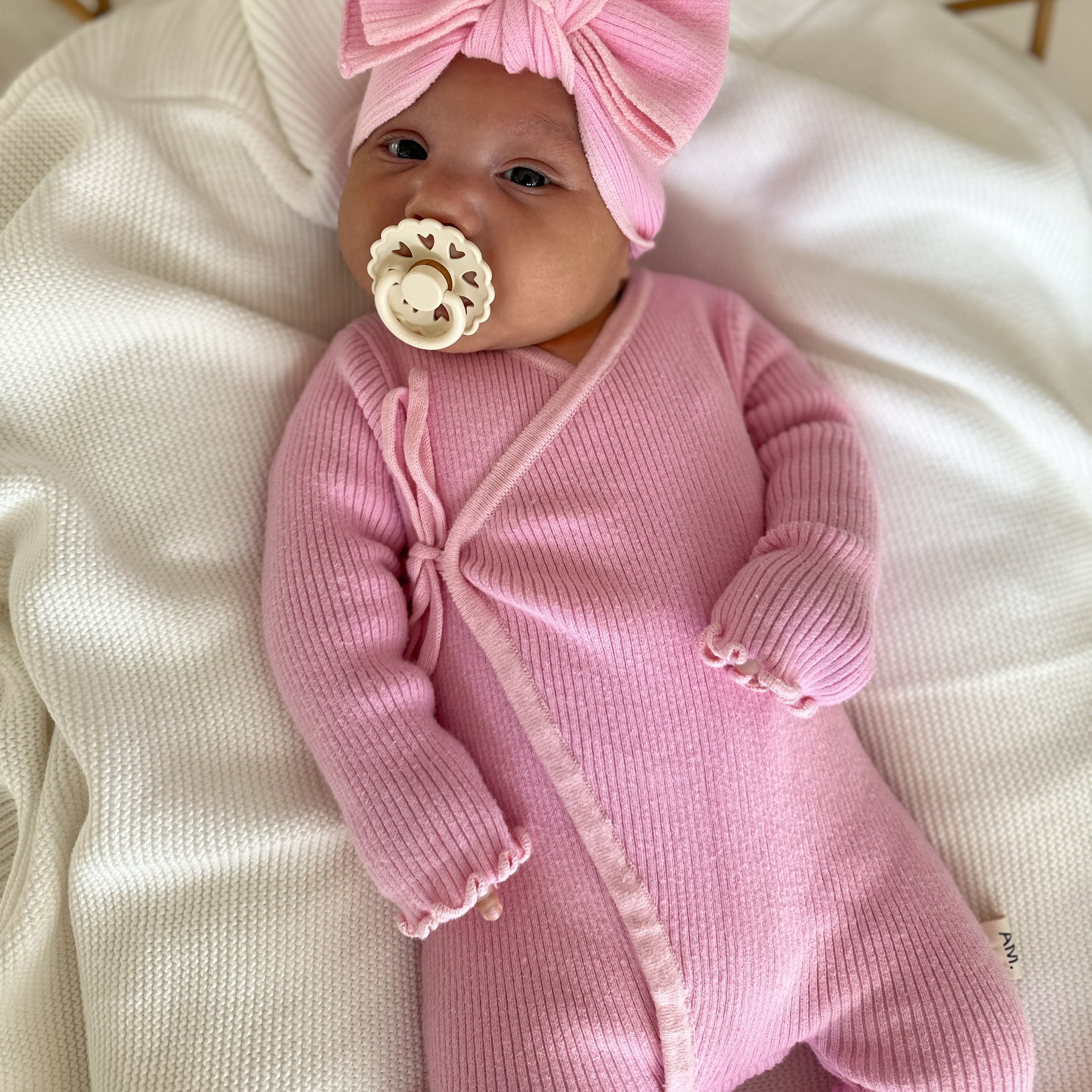 Basics ribbed knit onesie- Cherry Blossom