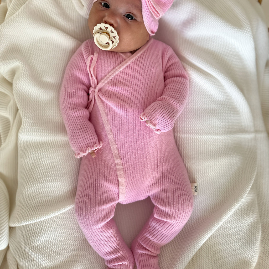 Basics ribbed knit onesie- Cherry Blossom