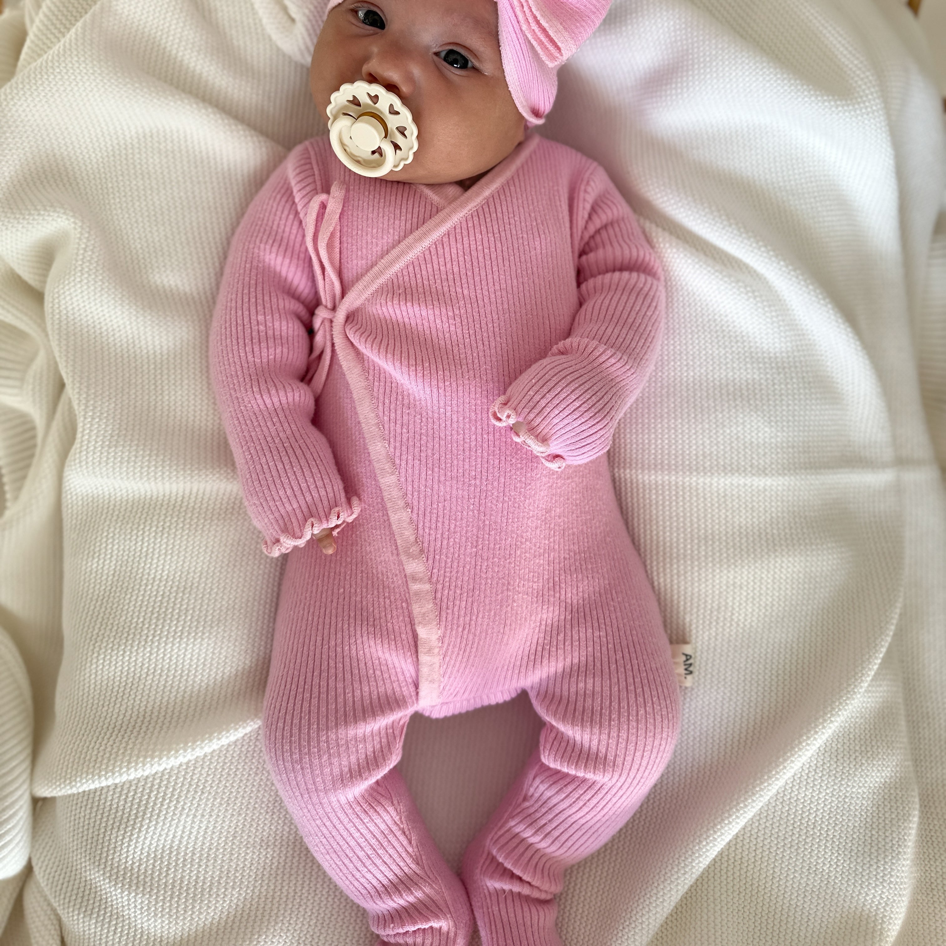Basics ribbed knit onesie- Cherry Blossom