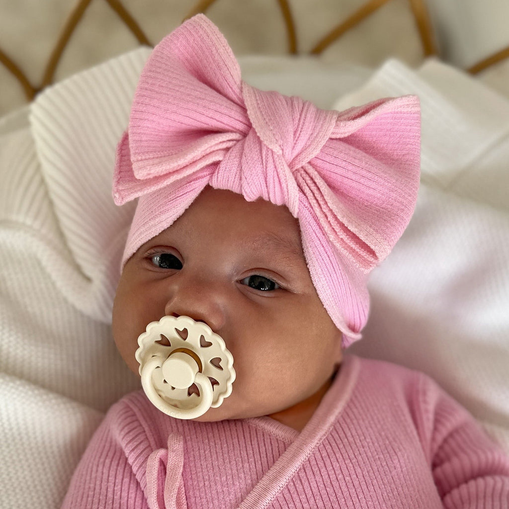 Basics ribbed knit bow headband - Cherry blossom