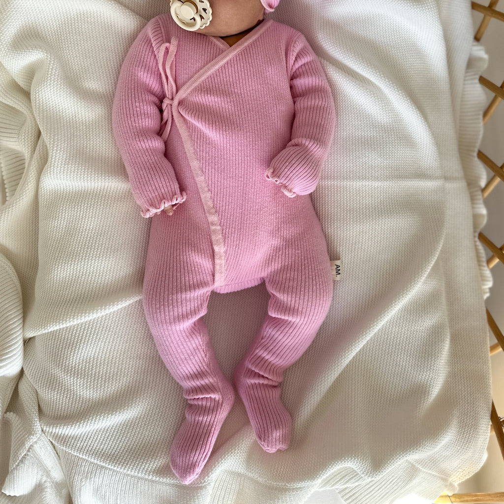 Basics ribbed knit onesie- Cherry Blossom