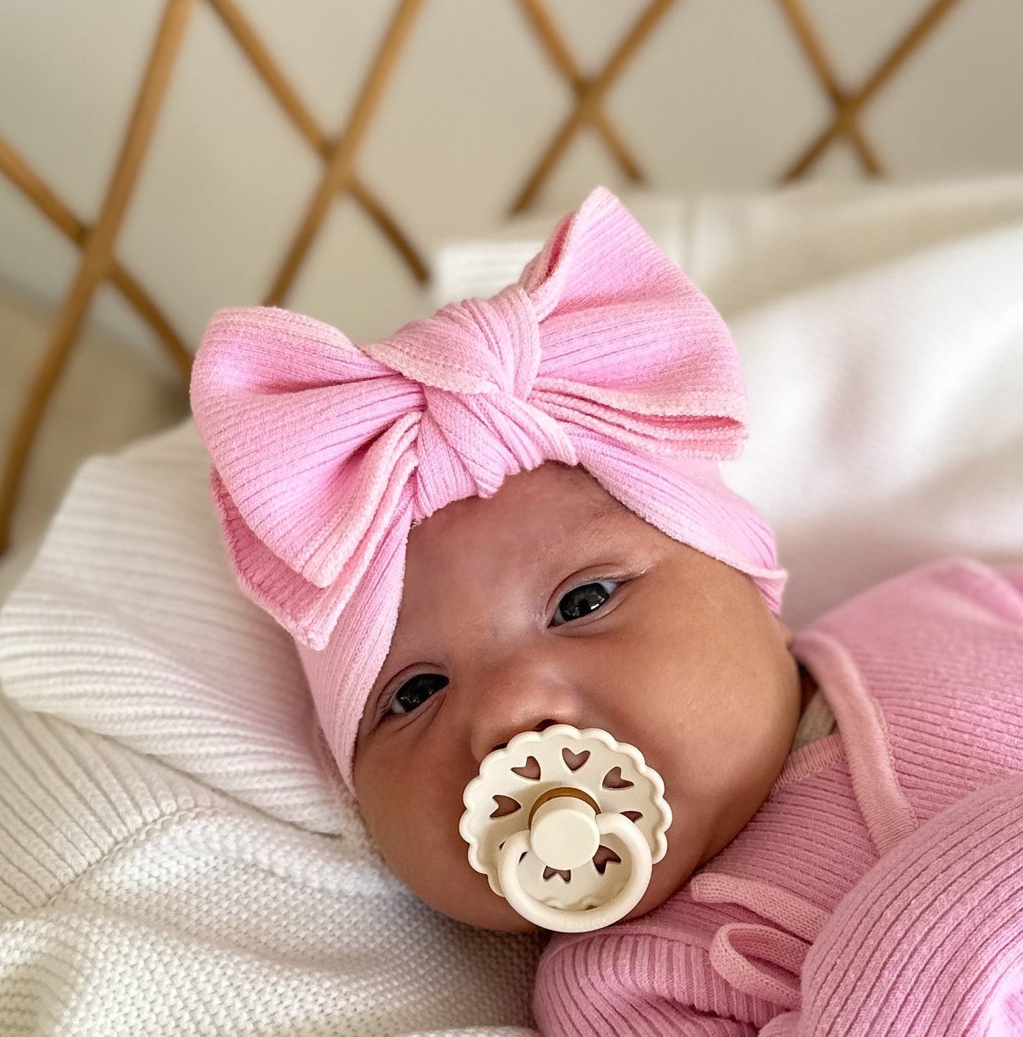 Basics ribbed knit bow headband - Cherry blossom