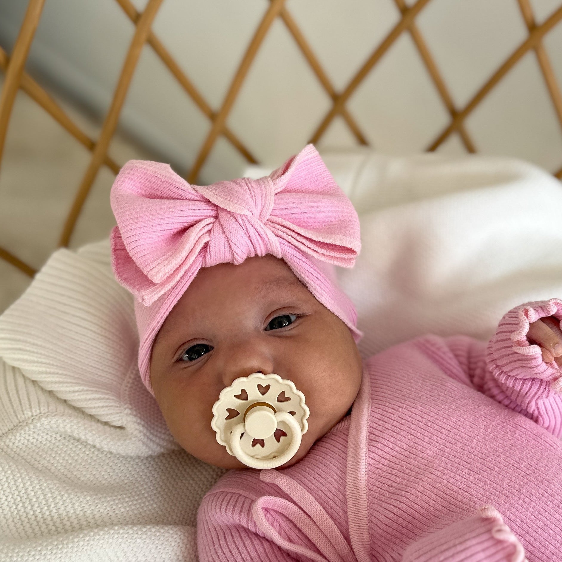 Basics ribbed knit bow headband - Cherry blossom