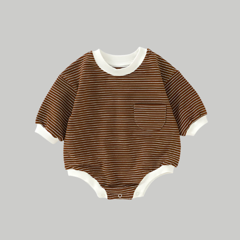 Striped Bubble Romper - Brown