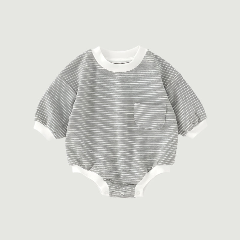 Striped Bubble Romper - Light Grey