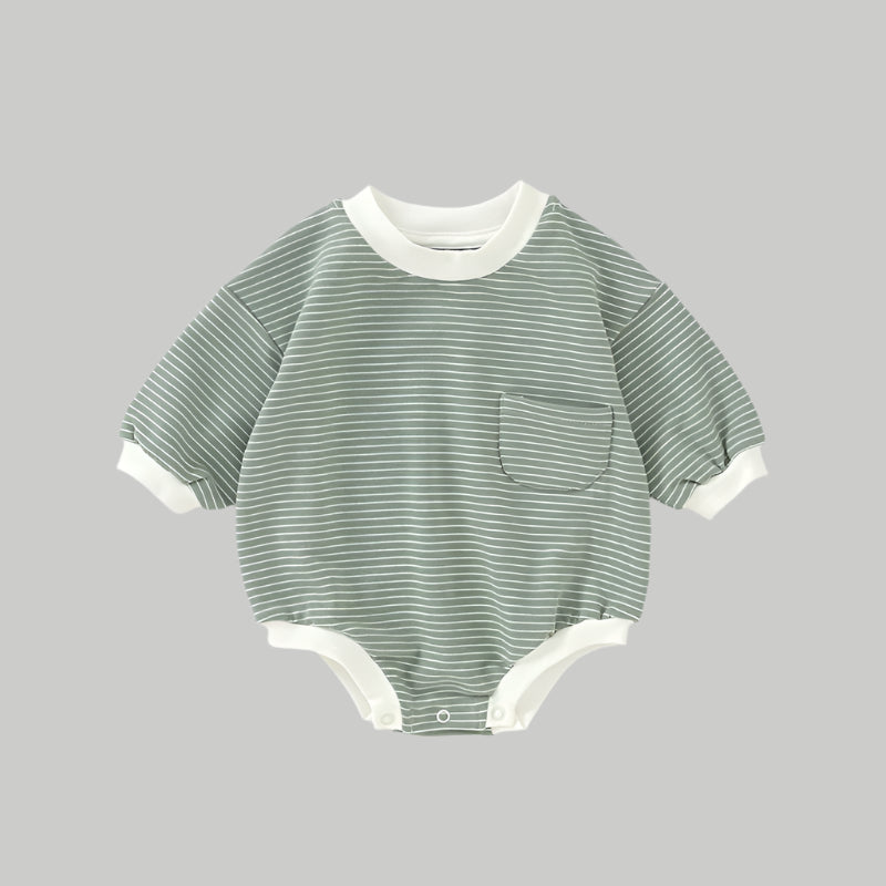 Striped Bubble Romper - Olive