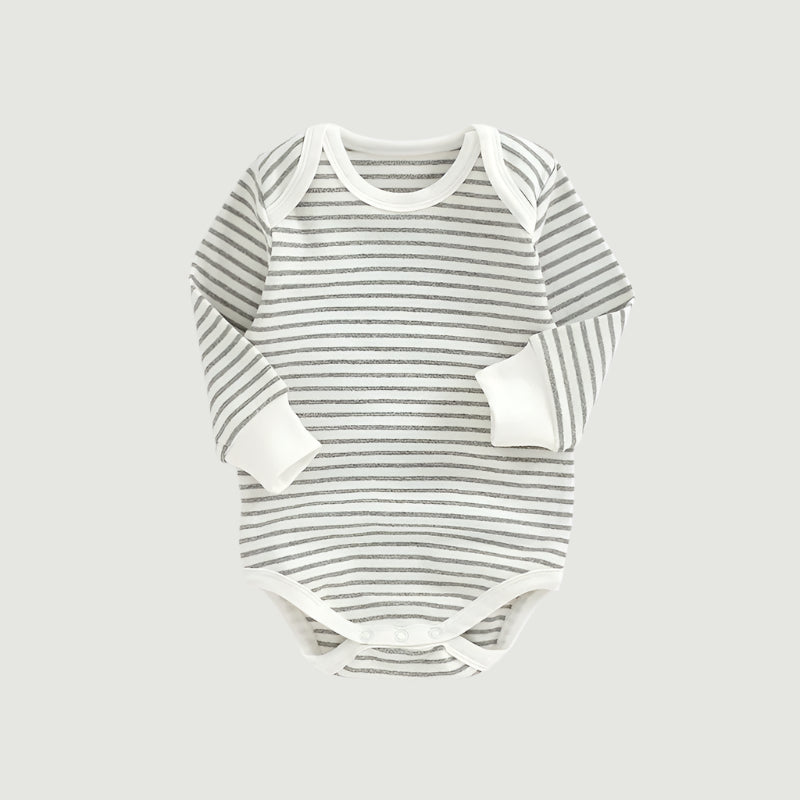 Striped Full Sleeve Onesie - Light Grey